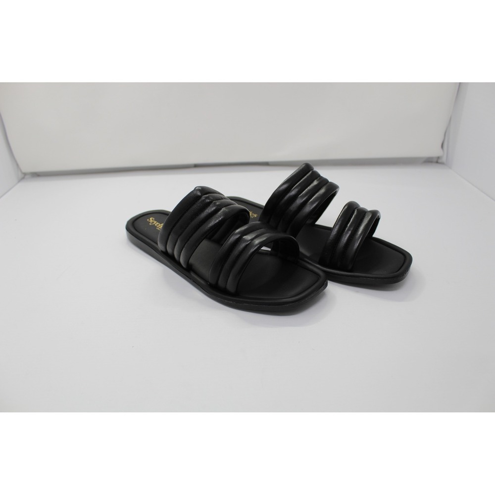 Seychelles Low Key Black Leather Padded Double Strap Slide Sandals Made in Italy